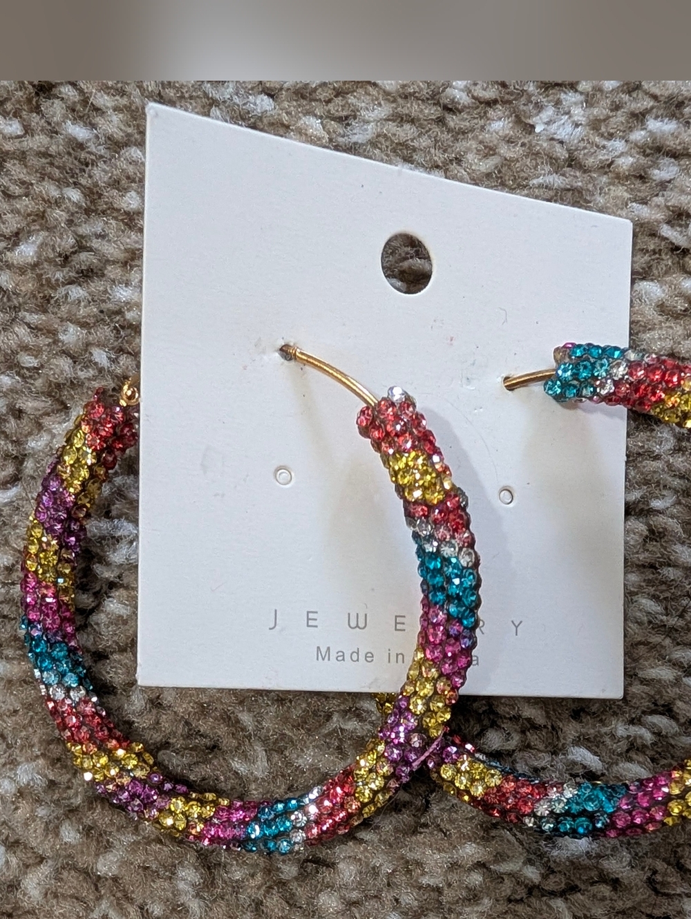 Rainbow Crystal Hoop Earrings - Multicolor Sparkle
